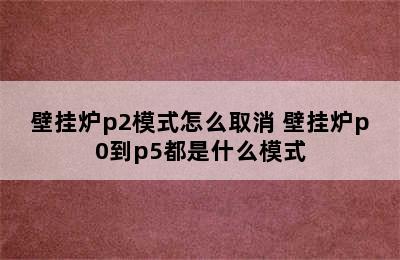 壁挂炉p2模式怎么取消 壁挂炉p0到p5都是什么模式